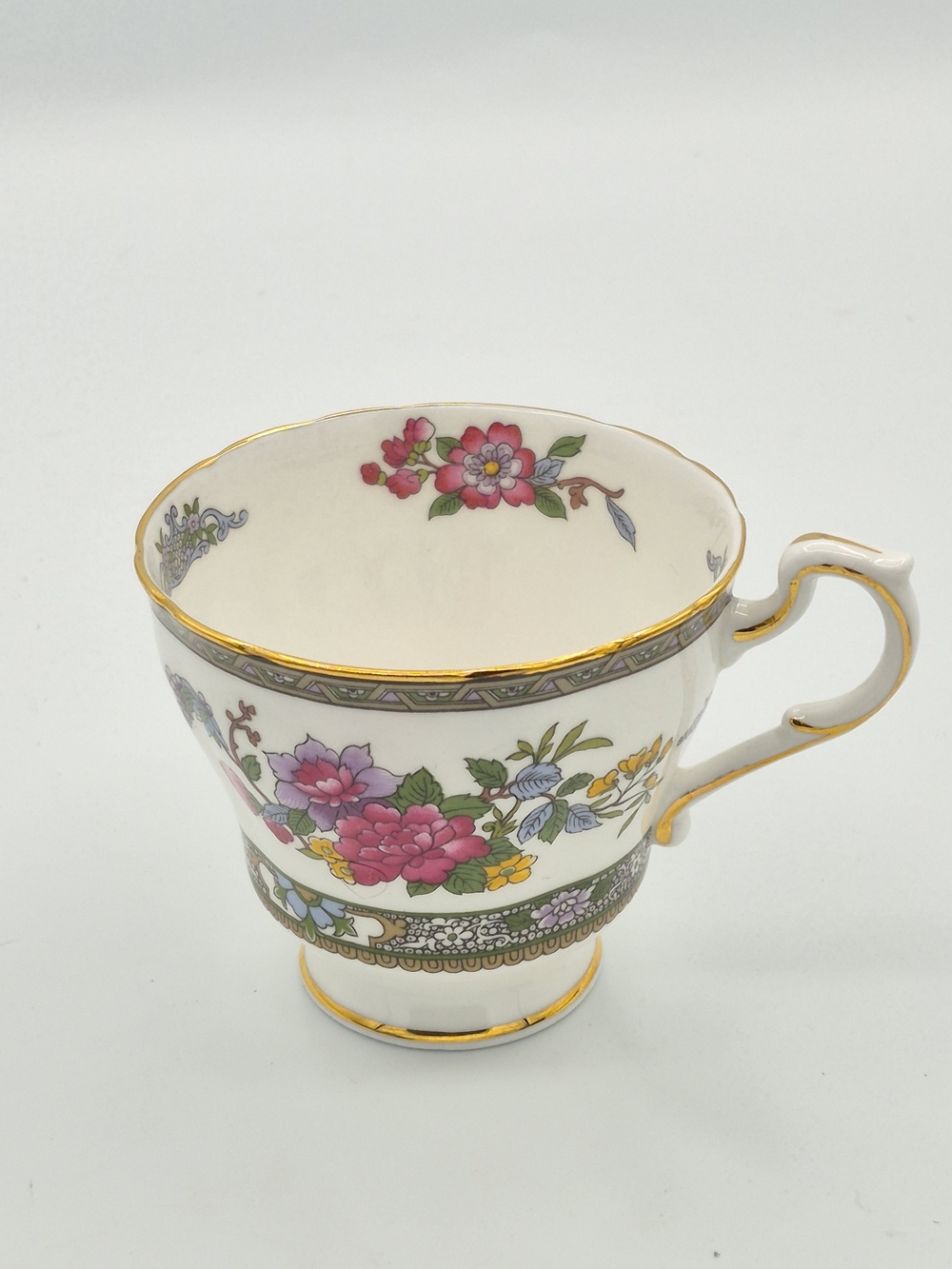 Paragon Tree of Kasmir Fine Floral Bone China Teacup w Gold Trim White and Pink